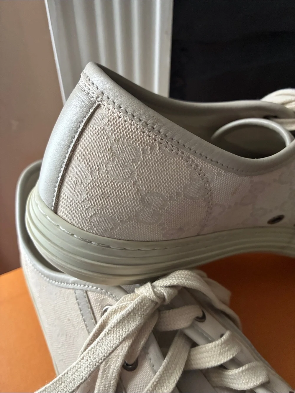 Gucci Beige Cream Canvas & Leather Sneakers